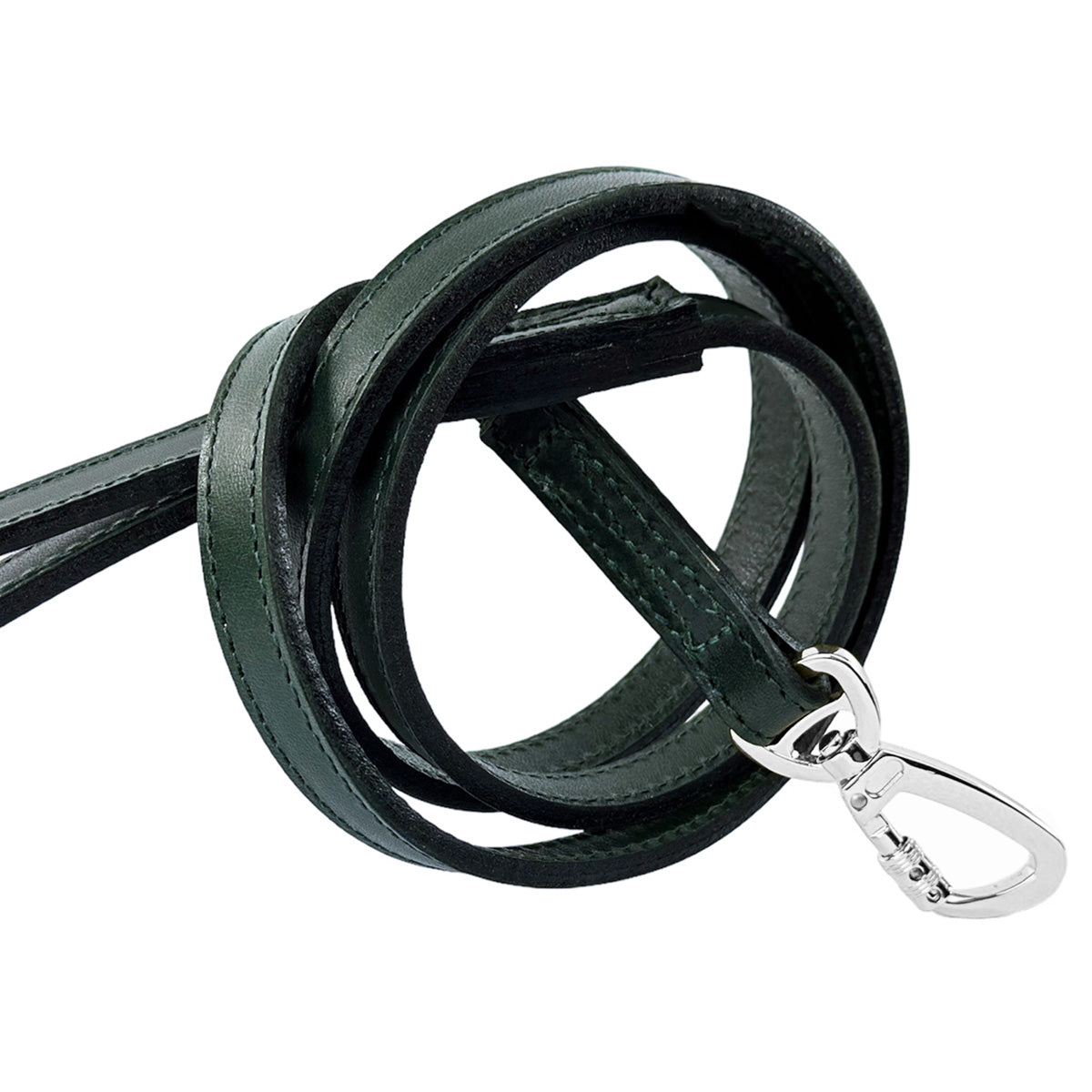 Italian Ivy Green Leather Dog Leash in Nickel