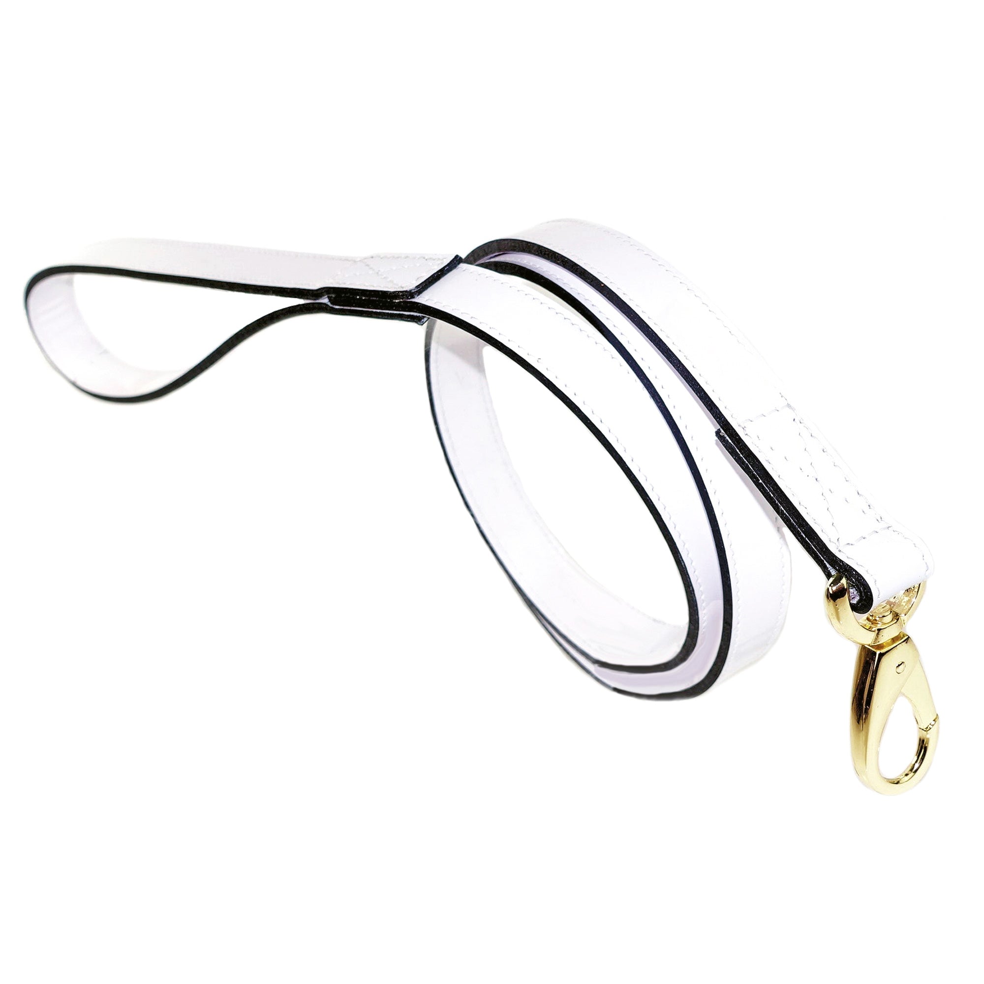 Italian White Leather Dog Leash in Gold
