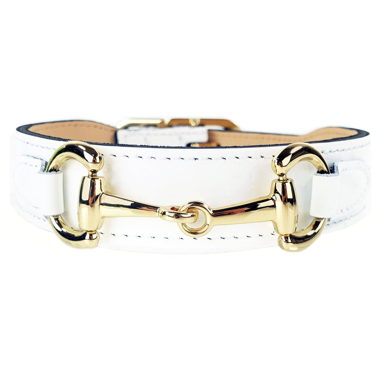 Belmont in White Patent & Gold
