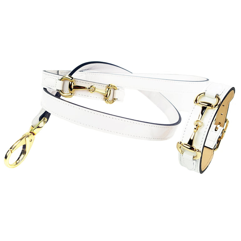 Belmont Lead in White Patent & Gold