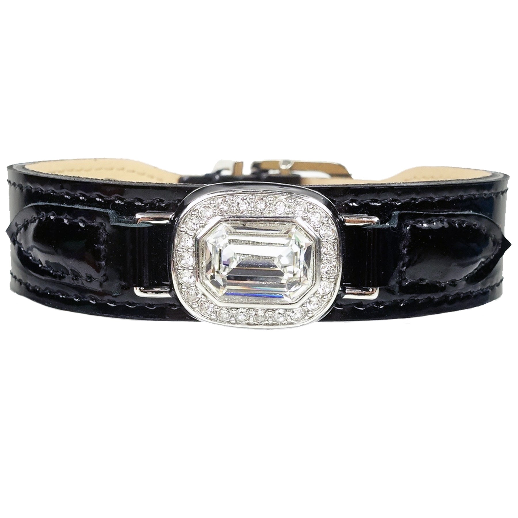 Haute Couture Octagon in Black Patent, Clear Crystal & Nickel