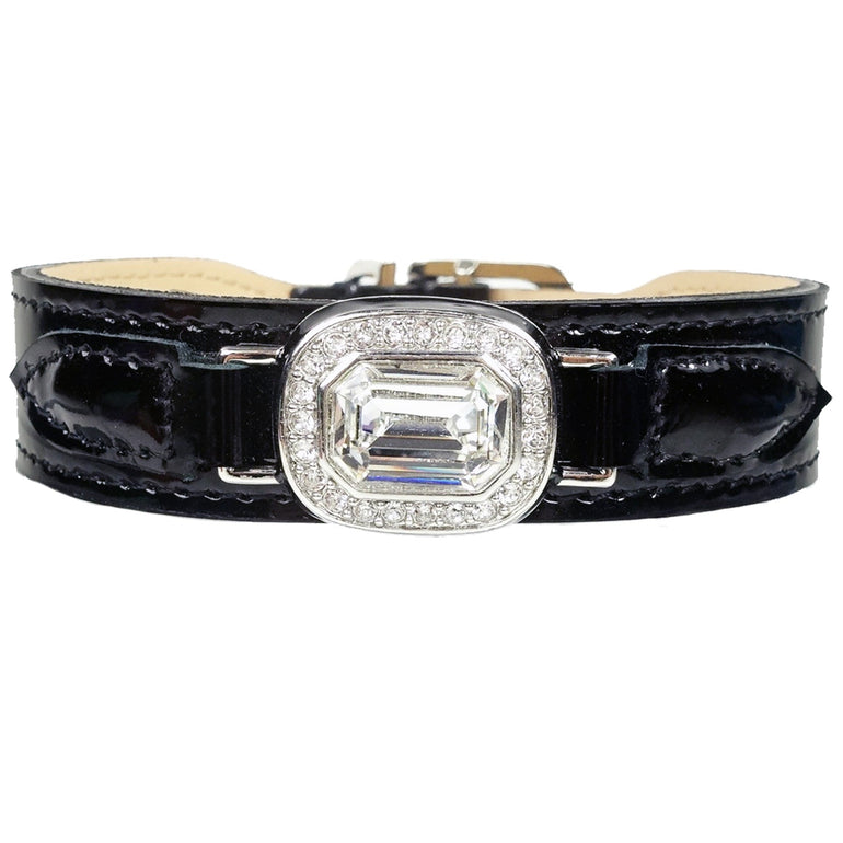 Haute Couture Octagon in Black Patent, Clear Crystal & Nickel